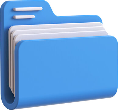 Blue folder isolated on transparent background. 3D rendering