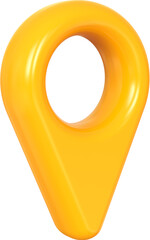 Yellow location pin isolated on transparent background. 3D rendering