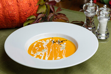 delicious soup prepared in the restaurant by the chef


