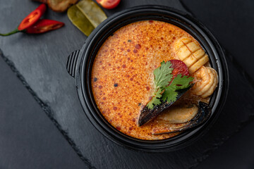 delicious soup prepared in the restaurant by the chef

