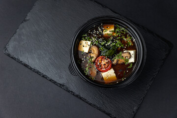 delicious soup prepared in the restaurant by the chef

