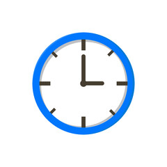 Clock or time vector. Blue clock illustration in flat style