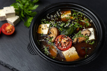 delicious soup prepared in the restaurant by the chef

