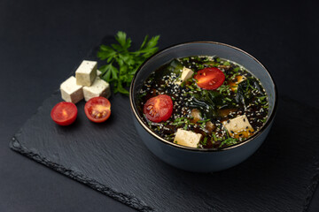 delicious soup prepared in the restaurant by the chef

