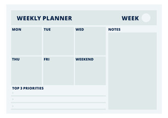 Printable weekly planner template. Blank horizontal page