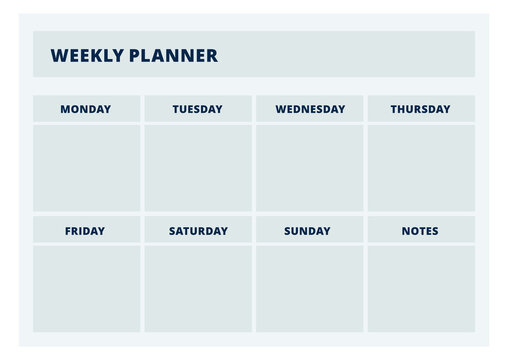 Weekly planner. Horizontal organizer page. Printable template