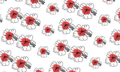 red flowers pattern illustration with transparent background