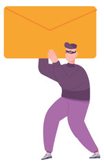Cyber criminal steal mail. Hacker holding big envelope