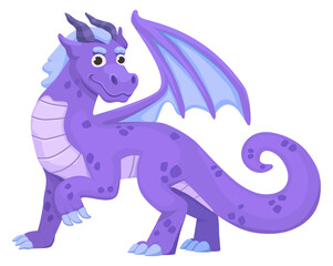 Smiling dragon. Cute cartoon reptile. Fairytale creature