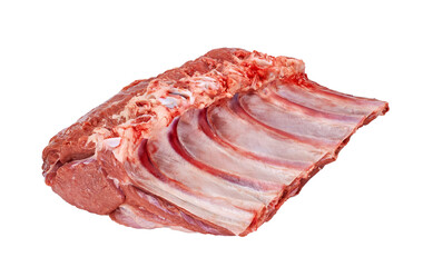 Rib eye on the bone or cowboy steak of beef or veal on a white background with shadow