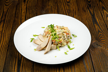 a delicious salad prepared in the restaurant by the chef
