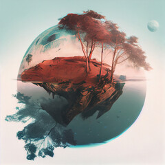 double, exposure, tree's, planet, orb, abstract, surreal, ocean 