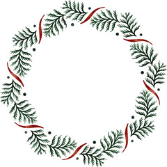 Fototapeta na wymiar Watercolor Christmas wreath. Round Christmas frame for invitations, greeting cards, posters, web.