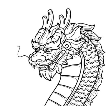 Dragon coloring page vector.