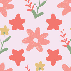 Floral vector repeat pattern with light pink background and geometric composition