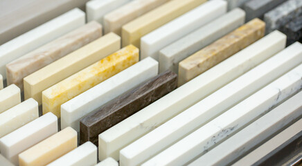 A set of samples of stones for decorative interior decoration. Beautiful set of marble and granite...