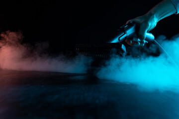 steam cleaner for cleaning the house, steam erupts from the brush.