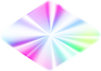 Fototapeta premium Holographic sticker. Rainbow label gradient stamp. Metal texture badge. Iridescent rainbow foil in rhombus shape. Neon emblem. 