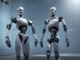 Humanoide Cyborg Roboter, Zukunft, 3D Illustration, KI, Künstliche Intelligenz