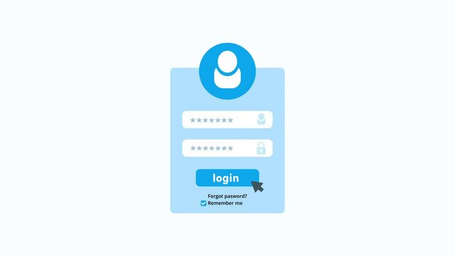 website login animation with a username and password for acces.typing password login click close-up