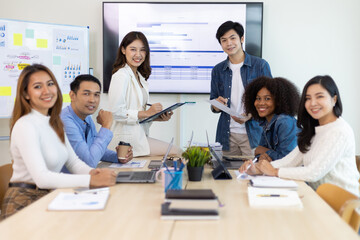 Startup business meeting young entrepreneurs. Diverse colleagues meeting and Teamwork of people in a business organization.