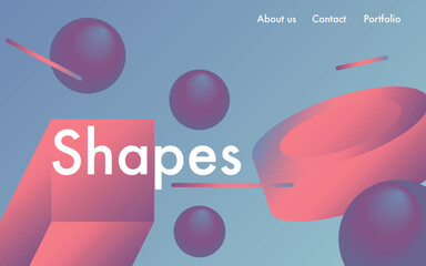 abstract 3d realistic background with gradient colorful simple shapes, landing page template