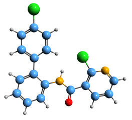 3D image of Boscalid skeletal formula - molecular chemical structure of  fungicide isolated on white background
