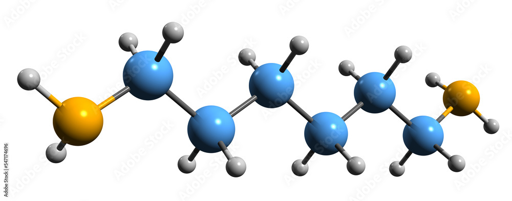 Sticker 3d image of hexamethylenediamine skeletal formula - molecular chemical structure of diaminohexane is