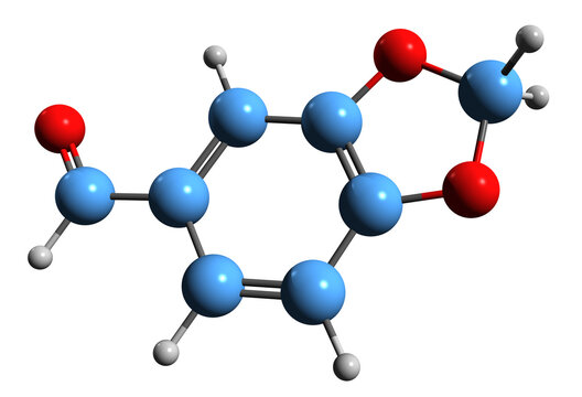  3D image of Piperonal skeletal formula - molecular chemical structure of  heliotropin isolated on white background
