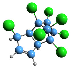 Obraz premium 3D image of Heptachlor skeletal formula - molecular chemical structure of organochlorine compound isolated on white background