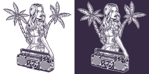 Beach party girl element monochrome