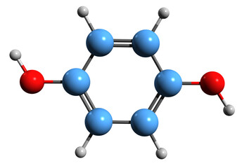 Obraz premium 3D image of Hydroquinone skeletal formula - molecular chemical structure of Idrochinone isolated on white background 