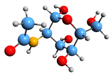 3D image of Glucosamine skeletal formula - molecular chemical structure of  amino sugar 2-Amino-2-deoxy-glucose isolated on white background