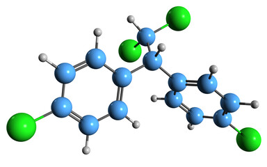 3D image of Dichlorodiphenyldichloroethane skeletal formula - molecular chemical structure of organochlorine insecticide DDD isolated on white background
