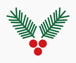 Christmas tree branch and red berries icon design element. © Studio Barcelona