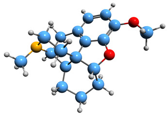  3D image of Desomorphine skeletal formula - molecular chemical structure of Permonid isolated on white background
