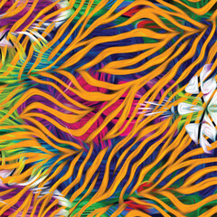 Seamless zebra and leopard pattern. Exotic animals pattern design. Textile print pattern