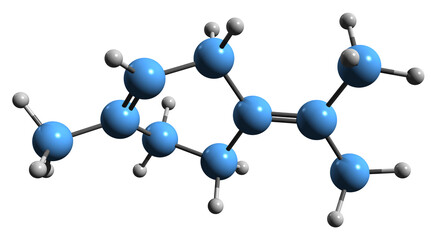  3D image of delta-Terpinene skeletal formula - molecular chemical structure of cardamom monoterpene  isolated on white background
