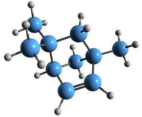 Obraz premium 3D image of delta-fenchen skeletal formula - molecular chemical structure of phytochemical isolated on white background 
