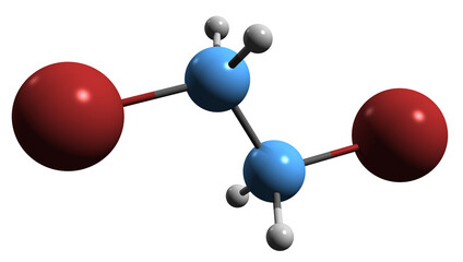  3D image of Dibromoethane skeletal formula - molecular chemical structure of Ethylene dibromide isolated on white background

