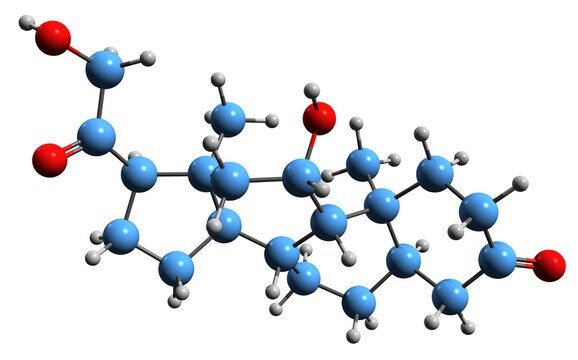 3D image of Dihydrodeoxycorticosterone skeletal formula - molecular chemical structure of endogenous progestogen isolated on white background
