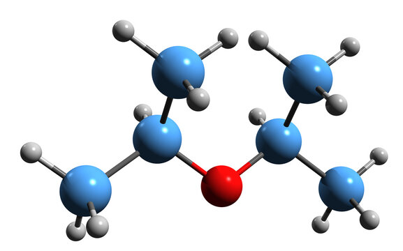  3D image of Diisopropyl ether skeletal formula - molecular chemical structure of  solvent DIPE isolated on white background
