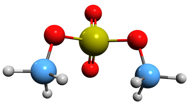  3D image of Dimethyl sulfate skeletal formula - molecular chemical structure of Sulfuric acid dimethyl ester isolated on white background
