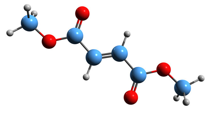 3D image of Dimethyl fumarate skeletal formula - molecular chemical structure of Butenedioic acid dimethyl ester isolated on white background