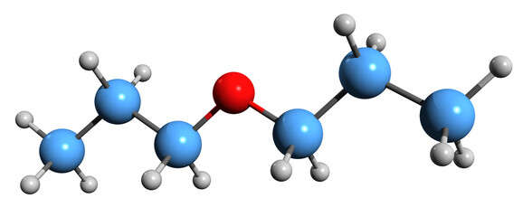  3D image of Di-n-propyl ether skeletal formula - molecular chemical structure of 1-Propoxypropane isolated on white background
