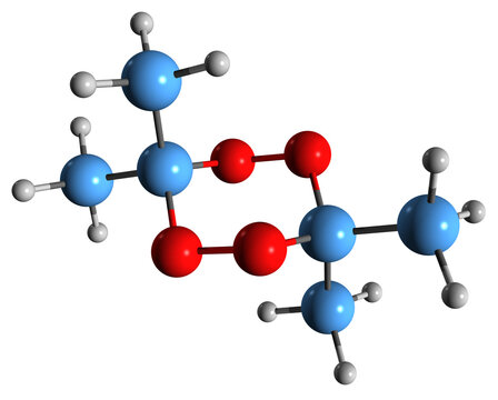  3D image of Acetone peroxide skeletal formula - molecular chemical structure of diacetone diperoxide isolated on white background

