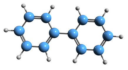  3D image of Biphenyl skeletal formula - molecular chemical structure of aromatic hydrocarbon phenylbenzene isolated on white background
 - obrazy, fototapety, plakaty