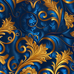 Blue and Gold beautiful floral pattern