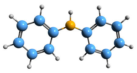  3D image of Diphenylamine skeletal formula - molecular chemical structure of Diphenylazane isolated on white background
