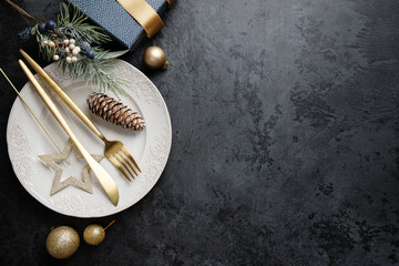 Plate for food for christmas on dark background - 547177884